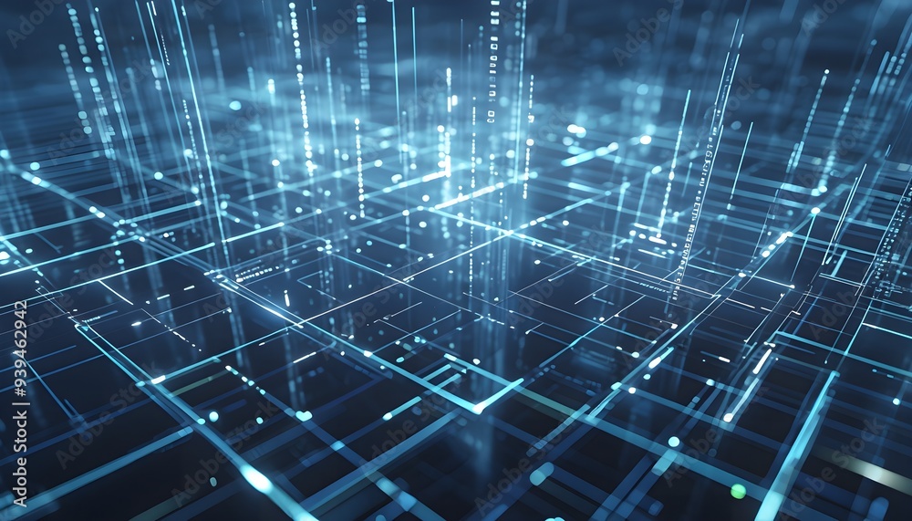 Abstract digital background with glowing blue lines and dots, representing data flow and connectivity in the digital world. Abstract digital background with glowing blue lines and dots, representing data flow and connectivity in the digital world.