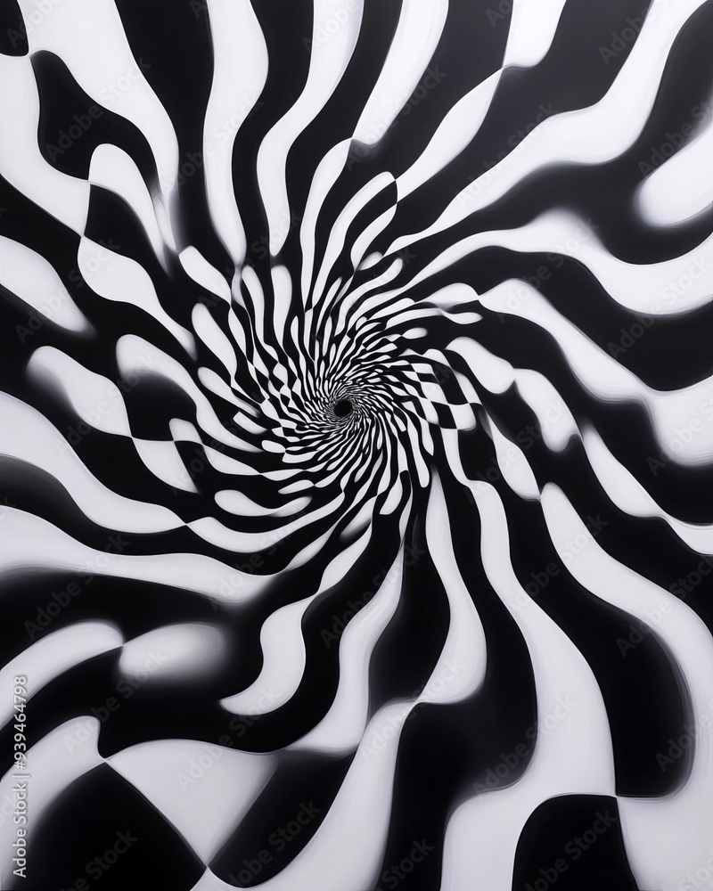 Obraz premium A mesmerizing spiral pattern in black and white, creating an illusion of depth and movement, perfect for abstract art lovers.