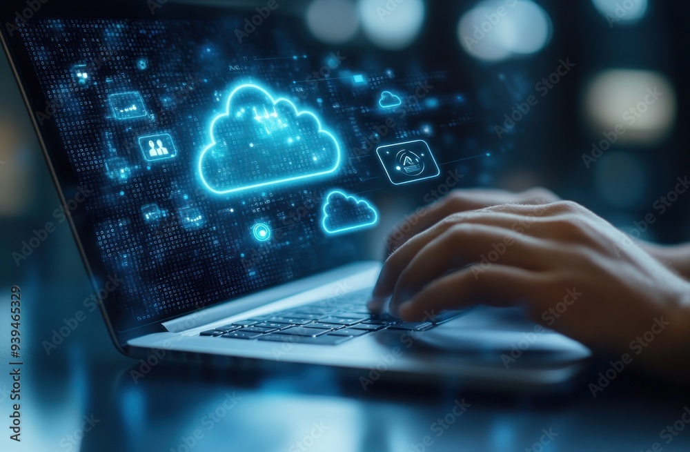 Fototapeta premium Cloud Computing Technology on Laptop