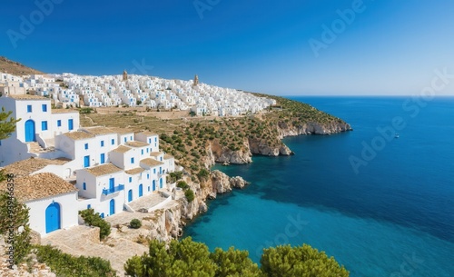 Picturesque Greek Island with Whitewashed Houses and Blue Aegean Sea