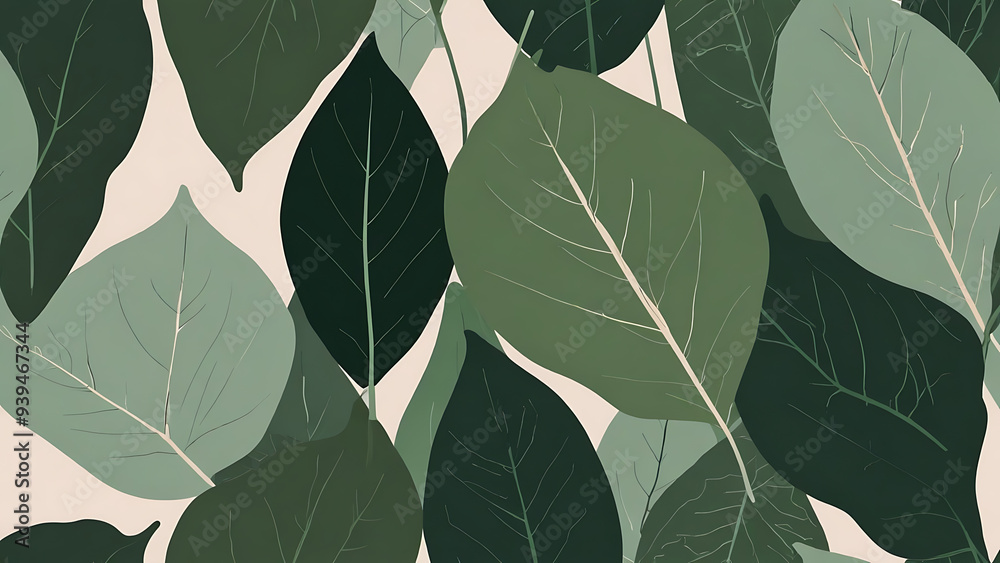 Single Green Leaf in Minimalist Flat Style with Simple Lines Single Green Leaf in Minimalist Flat Style with Simple Lines