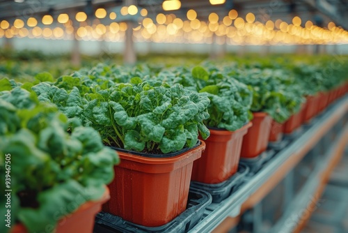 Close-up of Green Plants in Pots Underneath String of Lights photo