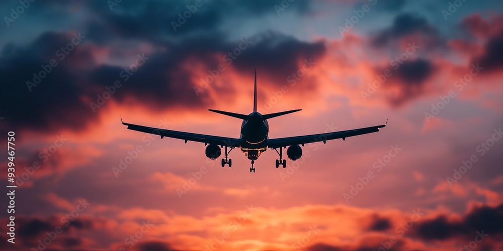 A stunning silhouette of an airplane flying against a vibrant sunset sky, showcasing the beauty of travel and adventure. A stunning silhouette of an airplane flying against a vibrant sunset sky, showcasing the beauty of travel and adventure.