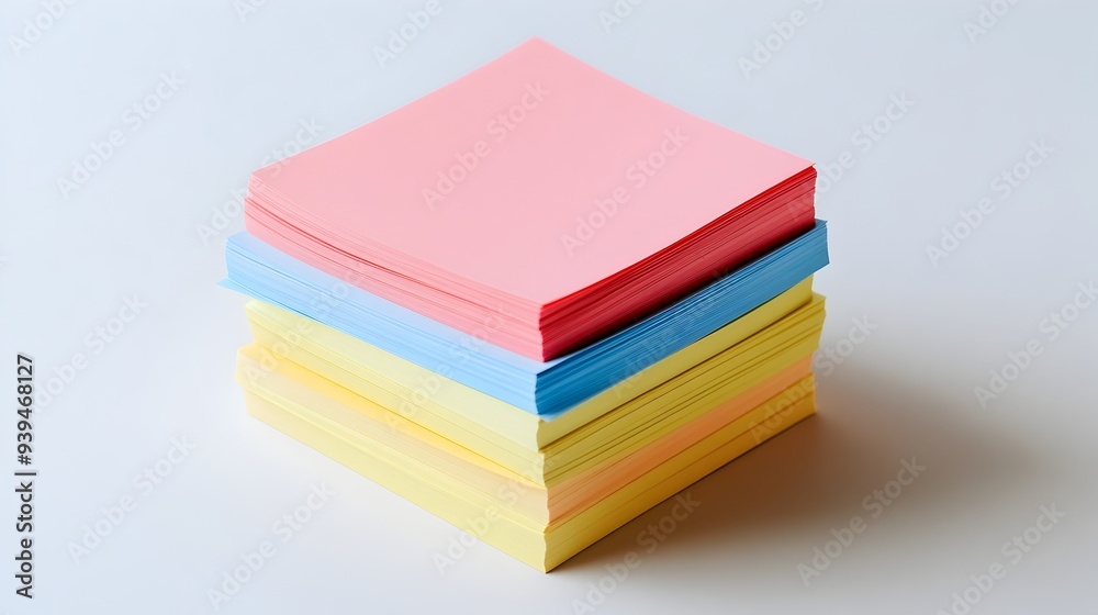 A photograph of a ream of sticky notes stacked in a neat organized pattern on a plain white background providing a clean minimalist setting with ample space for adding organizational text or branding A photograph of a ream of sticky notes stacked in a neat organized pattern on a plain white background providing a clean minimalist setting with ample space for adding organizational text or branding