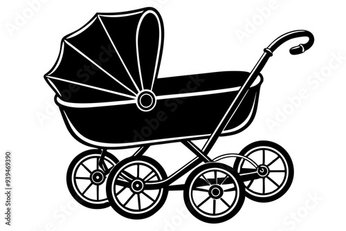 Baby Pram vector art silhouette illustration