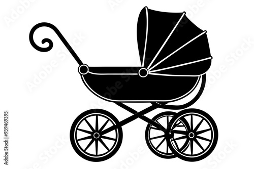 Baby Pram vector art silhouette illustration