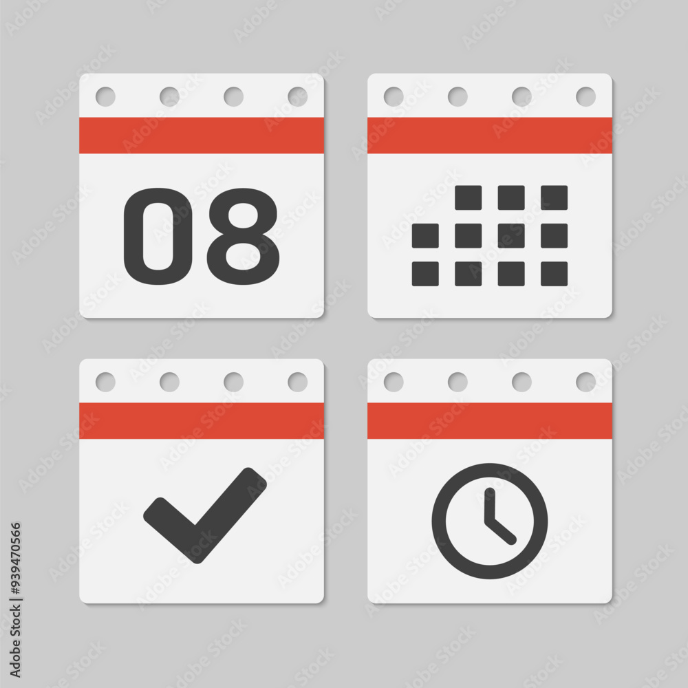 Icon page calendar - 8 day, agenda, timer, done