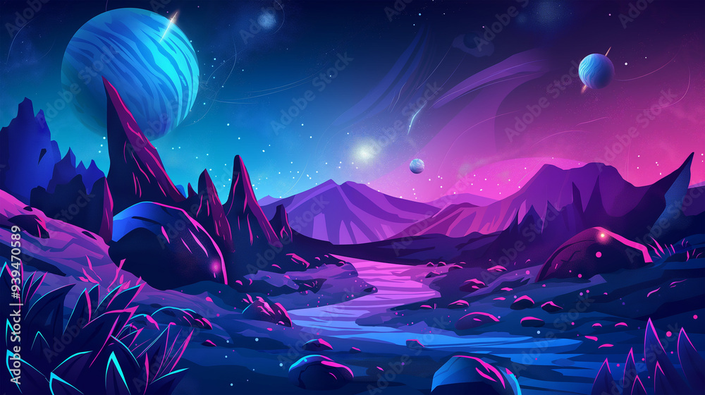 The Cartoon vector dark fantasy outer space landscape, game background, Illustration The Cartoon vector dark fantasy outer space landscape, game background, Illustration