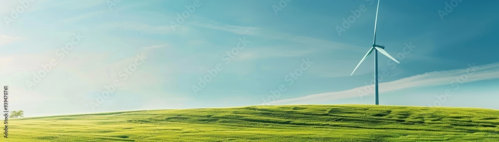 Wind turbine on a grassy hill under a clear blue sky, symbolizing renewable energy and sustainable living. Wind turbine on a grassy hill under a clear blue sky, symbolizing renewable energy and sustainable living.