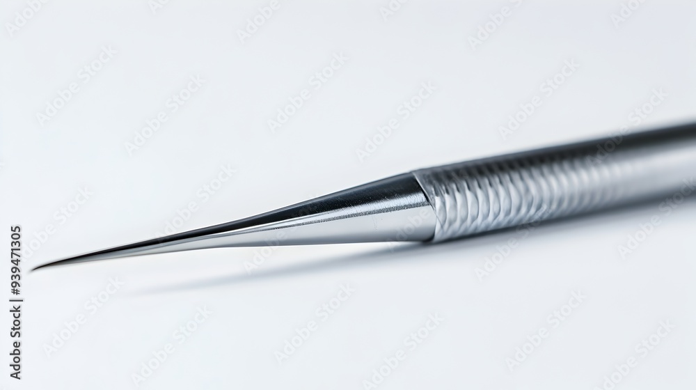 Close up photograph of a sharp surgical scalpel with a protective cover isolated on a clean white background highlighting the medical equipment and supplies used in healthcare and surgical procedures Close up photograph of a sharp surgical scalpel with a protective cover isolated on a clean white background highlighting the medical equipment and supplies used in healthcare and surgical procedures