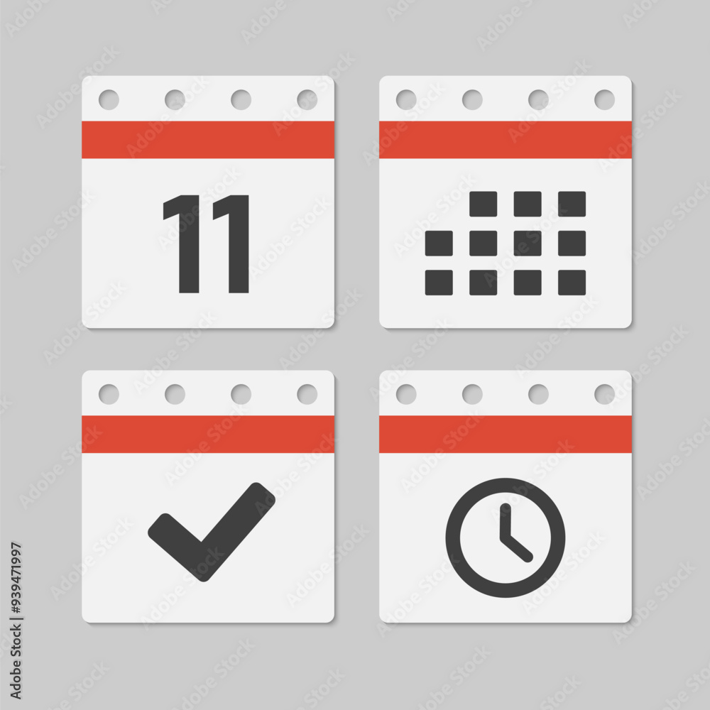 Icon page calendar - 11 day, agenda, timer, done Icon page calendar - 11 day, agenda, timer, done