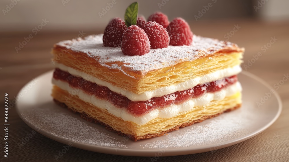 7. Mille-Feuille, layered pastry, 3D illustration 7. Mille-Feuille, layered pastry, 3D illustration