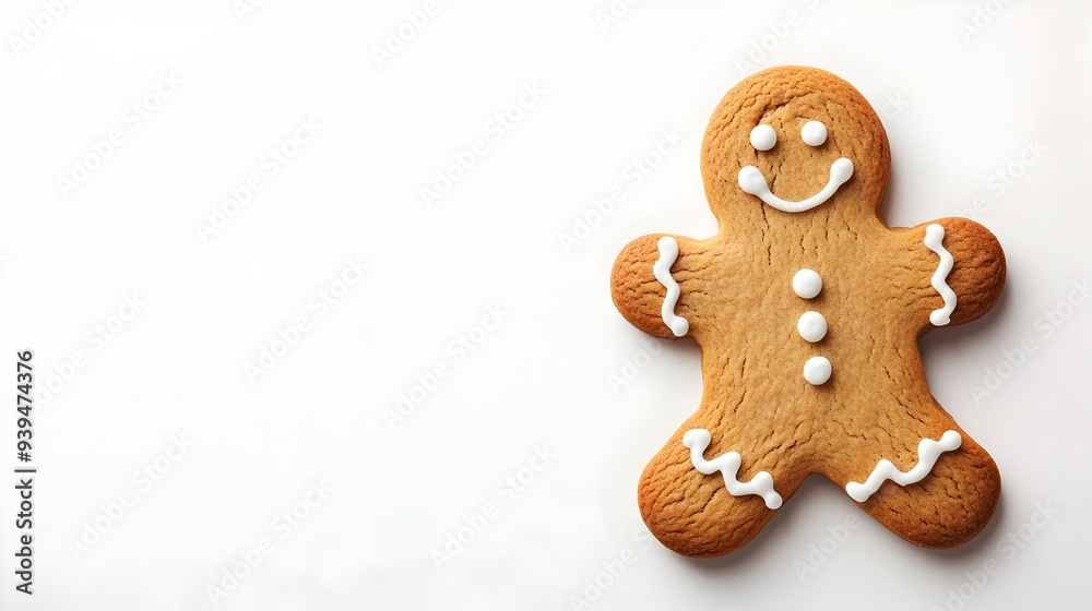 Delicious gingerbread man cookie covered in colorful holiday icing isolated on a clean white background with copy space  This sweet festive treat is perfect for Christmas baking food photography