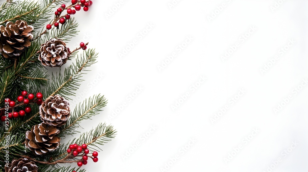 Elegant and traditional Christmas wreath decorated with natural pinecones red berries and lush evergreen foliage isolated on a crisp white background with ample copy space Elegant and traditional Christmas wreath decorated with natural pinecones red berries and lush evergreen foliage isolated on a crisp white background with ample copy space