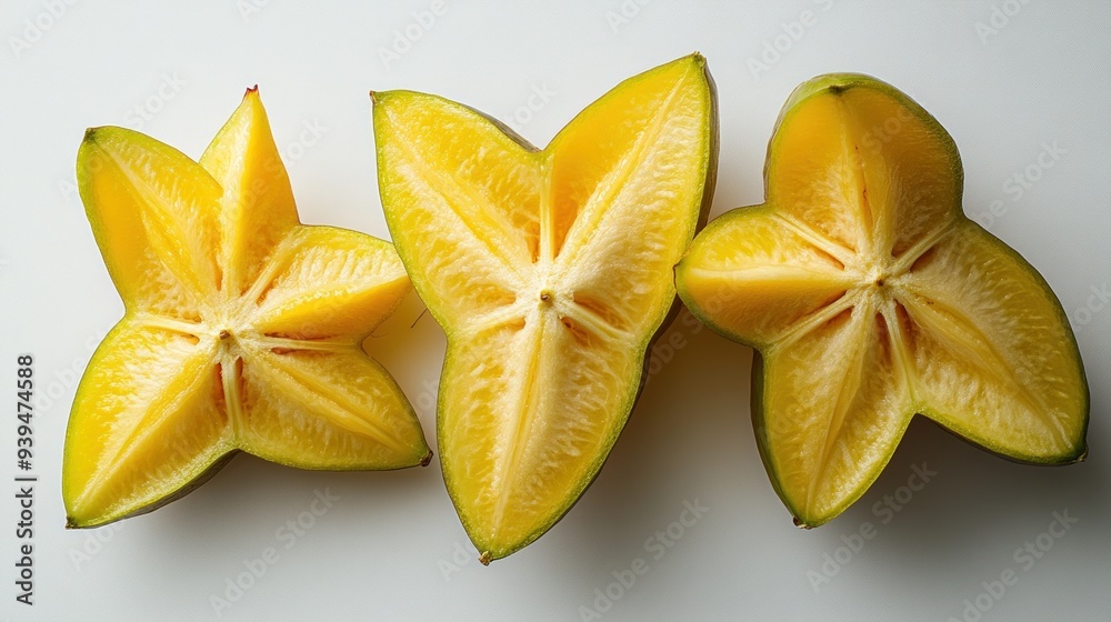 Three Starfruit Slices on White Background Three Starfruit Slices on White Background