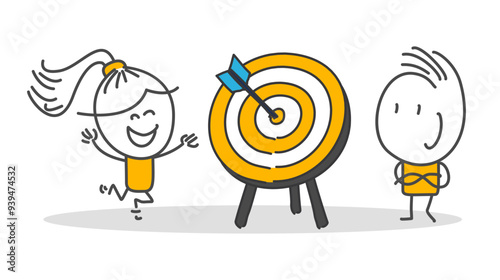 Stick figures. Organize and launch new innovation product. They are establishing a new company together.