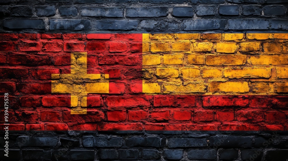 Fototapeta premium Virus-stamped Lower Saxony flag on wall, COVID-19 crisis.