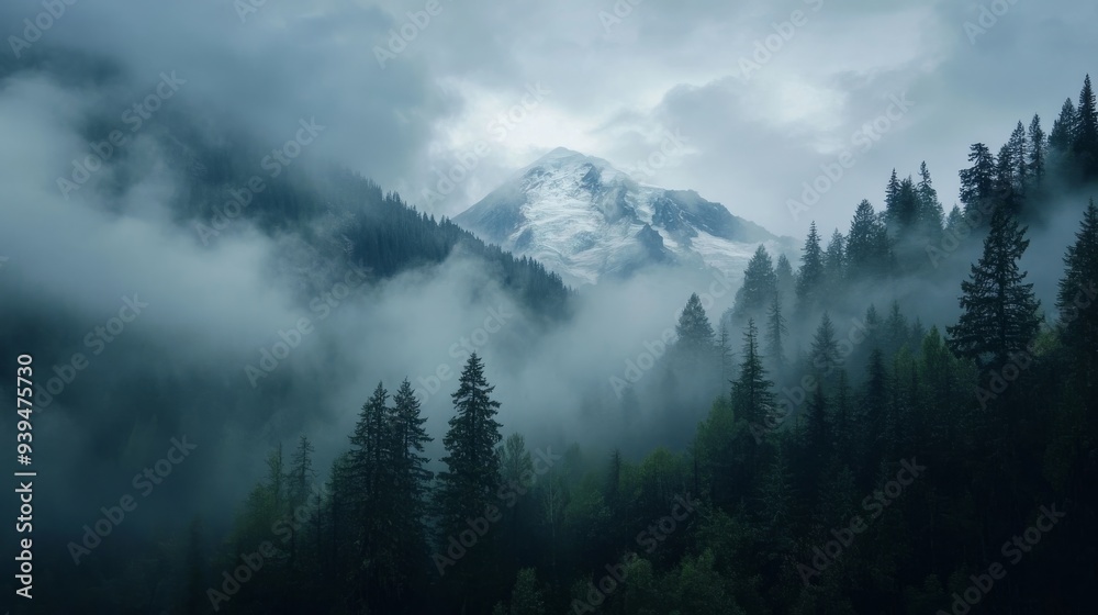 Rainier, clouds, and forest panorama. Rainier, clouds, and forest panorama.