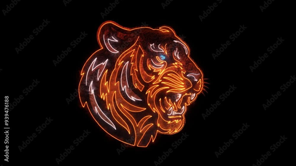 Tiger Head Animated Neon Logo with Reveal Effect - Overlay Graphic Element