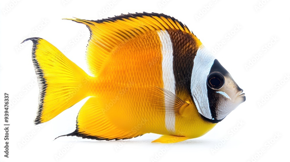 Naklejka premium A Vibrant Yellow Fish with Black and White Stripes