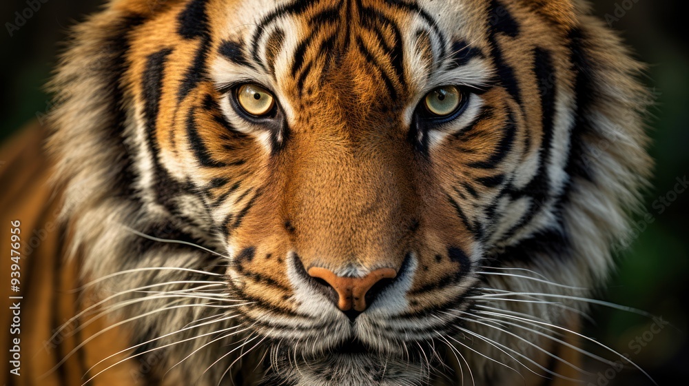 A tiger with a green eye stares at the camera A tiger with a green eye stares at the camera