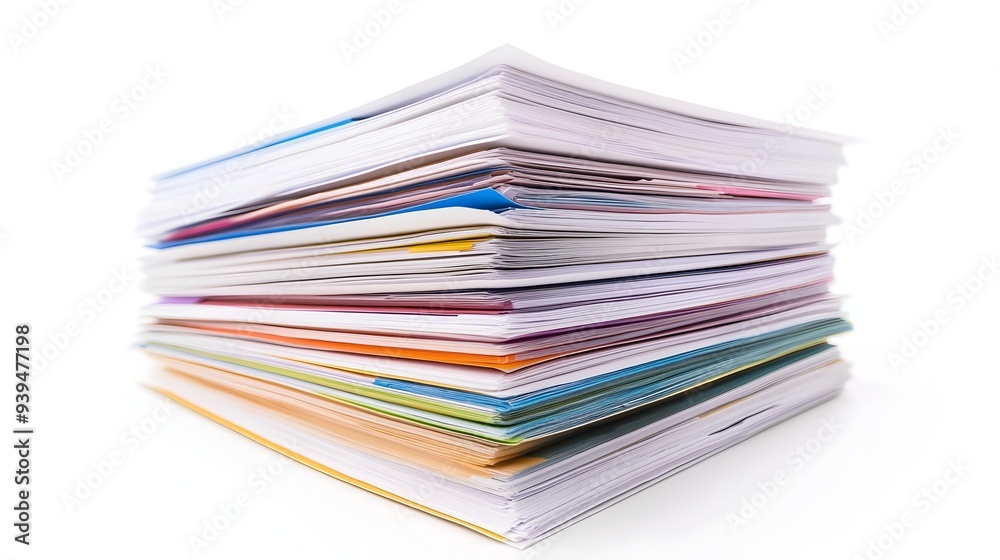 A stack of detailed business reports with various charts graphs and data visualizations isolated on a clean white background with copy space A stack of detailed business reports with various charts graphs and data visualizations isolated on a clean white background with copy space