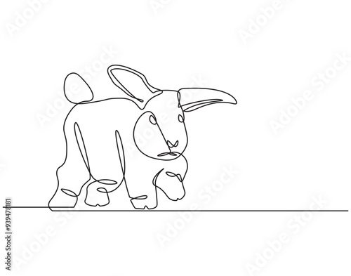 Continuous line drawing of rabbit vector illustration. Single line drawing of rabbit. Mammal animal concept continuous line. Editable outline