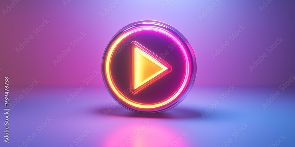 A vibrant play button icon glows softly against a purple backdrop, creating a modern aesthetic A vibrant play button icon glows softly against a purple backdrop, creating a modern aesthetic