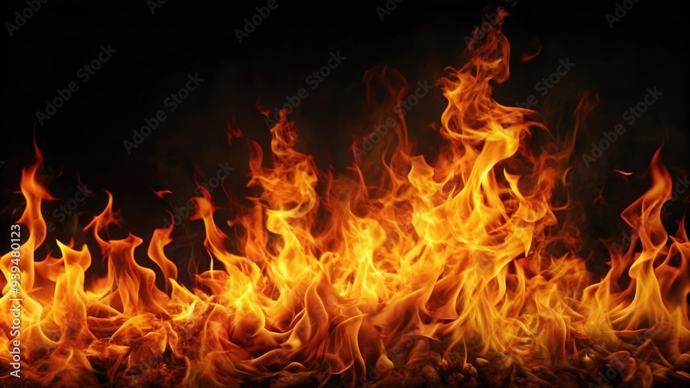 Fiery flames blazing on a dark background, fire, heat, burning, inferno, flames, dark, background, hot, danger, abstract, energy Fiery flames blazing on a dark background, fire, heat, burning, inferno, flames, dark, background, hot, danger, abstract, energy