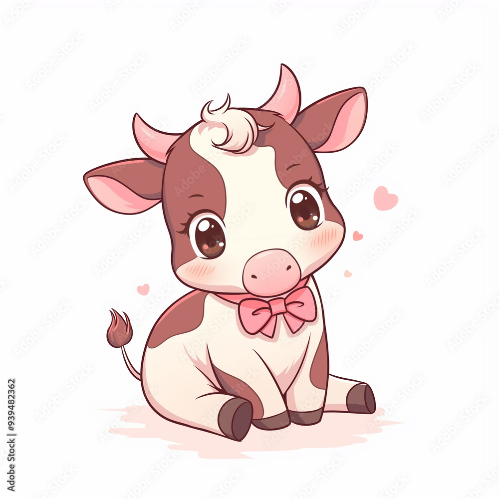 Cute Flat Design Cartoon Ox Illustration in Vibrant Colors, Perfect for Zodiac, Traditional Chinese Culture, and Festive Decoration. A Simplified Ox Mascot for Chinese New Year, Symbolizing Strength a