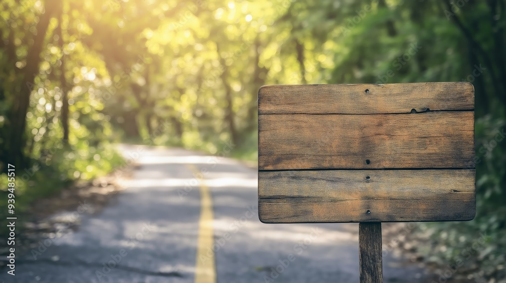 Fototapeta premium Empty wooden sign on the road, ideal for adding text with copy space image.