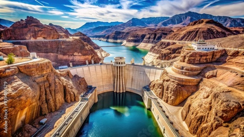 The impressive Hoover Dam towering over the Colorado River, architecture, engineering, hydroelectricity