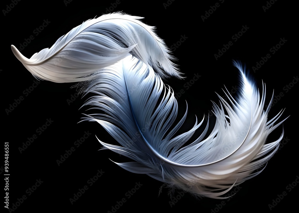 Fototapeta premium Delicate Ethereal White Feathers Floating Against Black Background