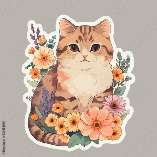 FLOWER CAT STICKER VECTOR IMAGE