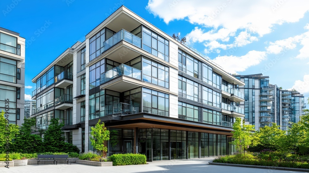 Modern apartment buildings exterior. Facade of a modern apartment building.
Modern apartment buildings exterior. Facade of a modern apartment building.