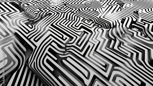 High-contrast abstract lines forming a maze-like pattern, futuristic and intricate design