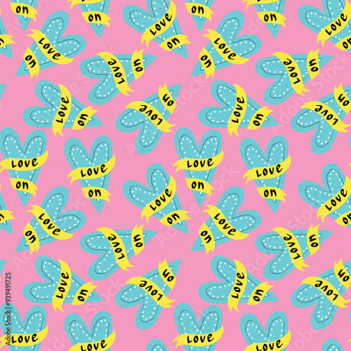 Valentines day pattern with hearts in modern doodle style vector illustration