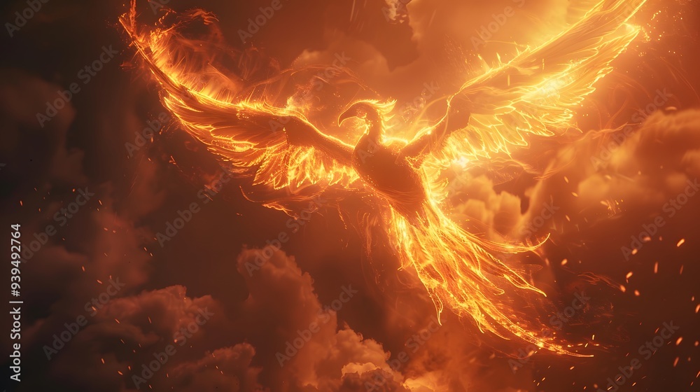 Fire-breathing phoenix rising from the ashes Fire-breathing phoenix rising from the ashes