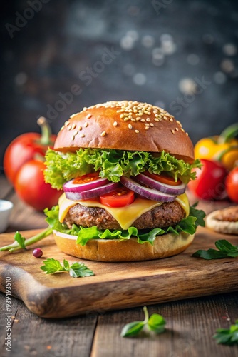 Tasty burger with fresh ingredients