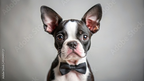 Adorable Boston Terrier puppy with unique tuxedo markings, Playful, cute, small breed, dog, pet, black and white