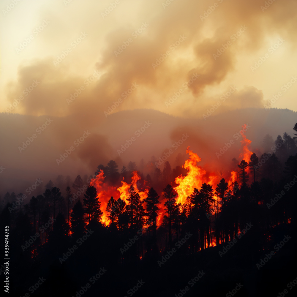 Wildfire in Forested Mountain Landscape Wildfire in Forested Mountain Landscape