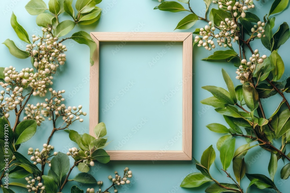 Elegant Home Decor Highlighting a Wooden Photo Frame Adorned with Fresh Flowers and Leaves, Graphic Resources, Wallpapers, Brochure, Advertising, Elegant Home Decor Highlighting a Wooden Photo Frame Adorned with Fresh Flowers and Leaves, Graphic Resources, Wallpapers, Brochure, Advertising,