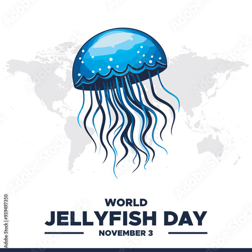 World Jellyfish Day , November 3 November 3, World Jellyfish Day greeting card, editable social media template, World Jellyfish Day concept design, stock illustration.