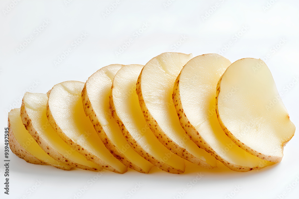 Sliced potatoes isolated on a white background, Sliced potatoes isolated on a white background,