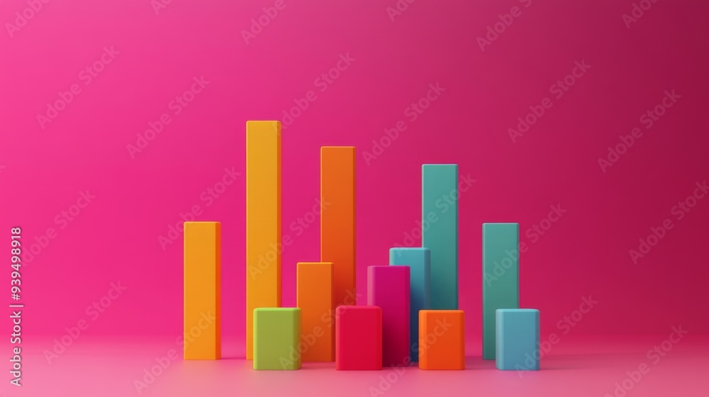 Modern 3D bar chart with vibrant colors, data visualization concept, and minimalistic background Modern 3D bar chart with vibrant colors, data visualization concept, and minimalistic background