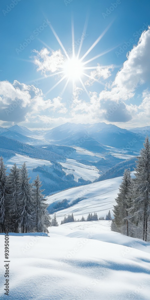Fototapeta premium Breathtaking winter landscape under clear skies and bright sunlight