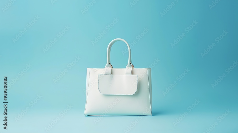 White Leather Tote Bag on a Light Blue Background