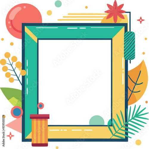 Colorful Square frame with floral ornament generated Ai