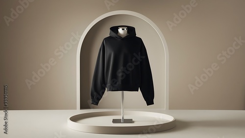 Black Hoodie on Mannequin in Minimalist Display Setting