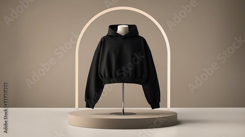 Black Hoodie on Mannequin in Minimalist Display Setting
